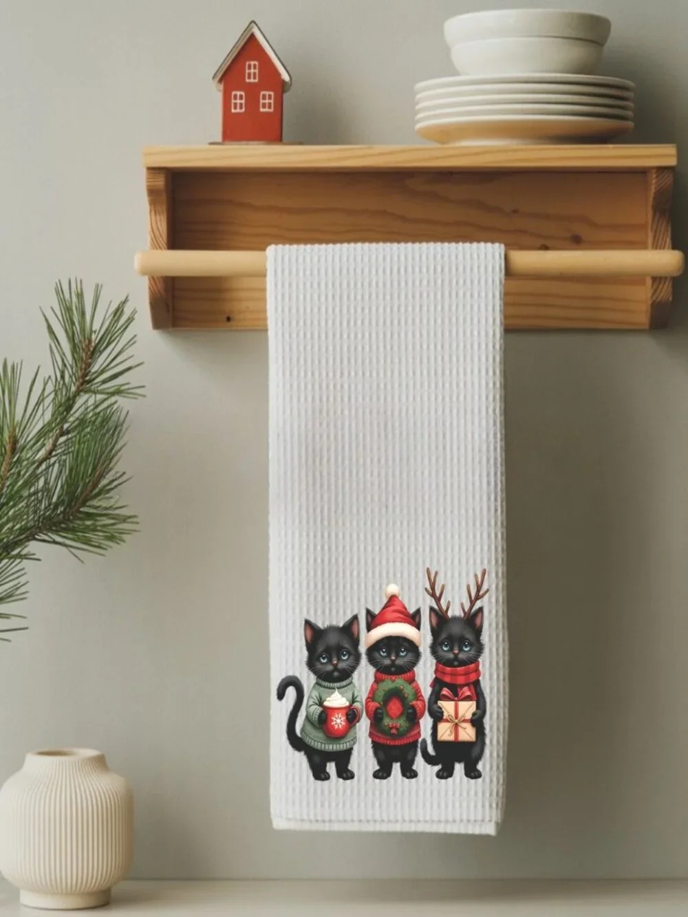 Black Cats Christmas Decorative Kitchen Tea Towel